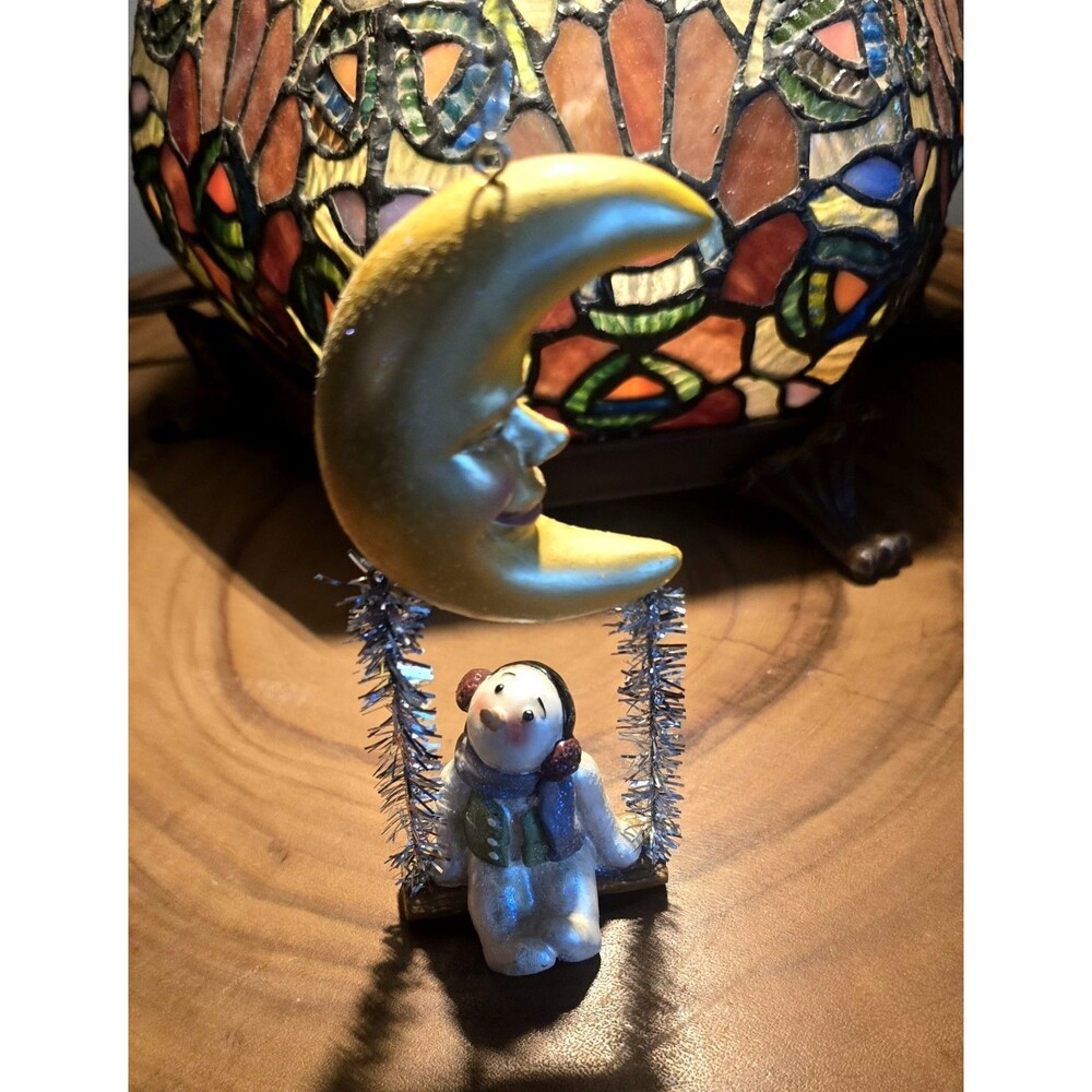 Vintage Style Ornament Christmas Snowman Cresent Moon Face Celestial